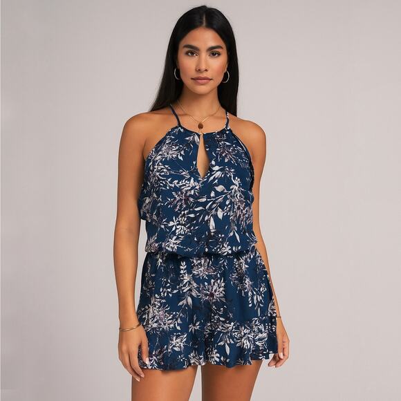 Parker Williame Silk Ruffled Halter Mini Dress Blouson Size Large Floral Print - Picture 1 of 16
